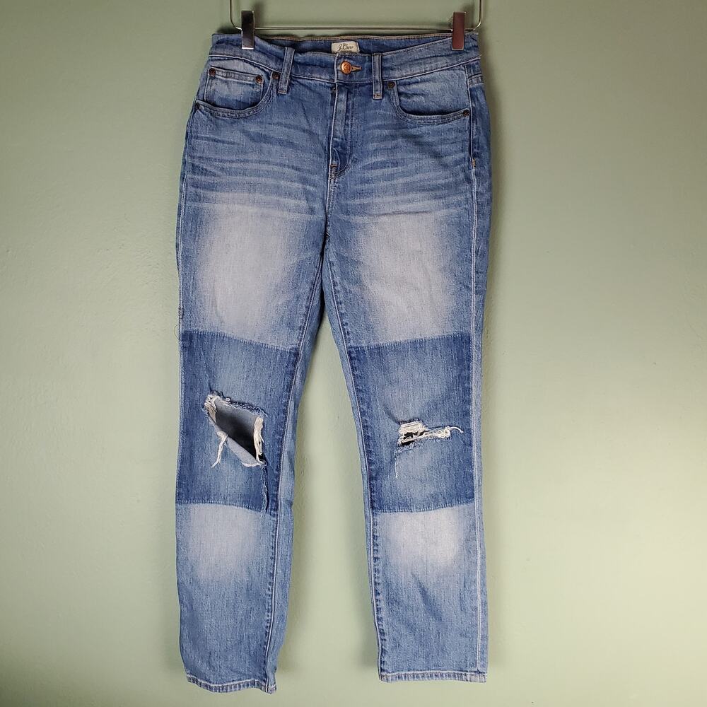 J. Crew Womens Slim Broken In Boyfriend Jeans Patchwork Knee Distressed Size 26